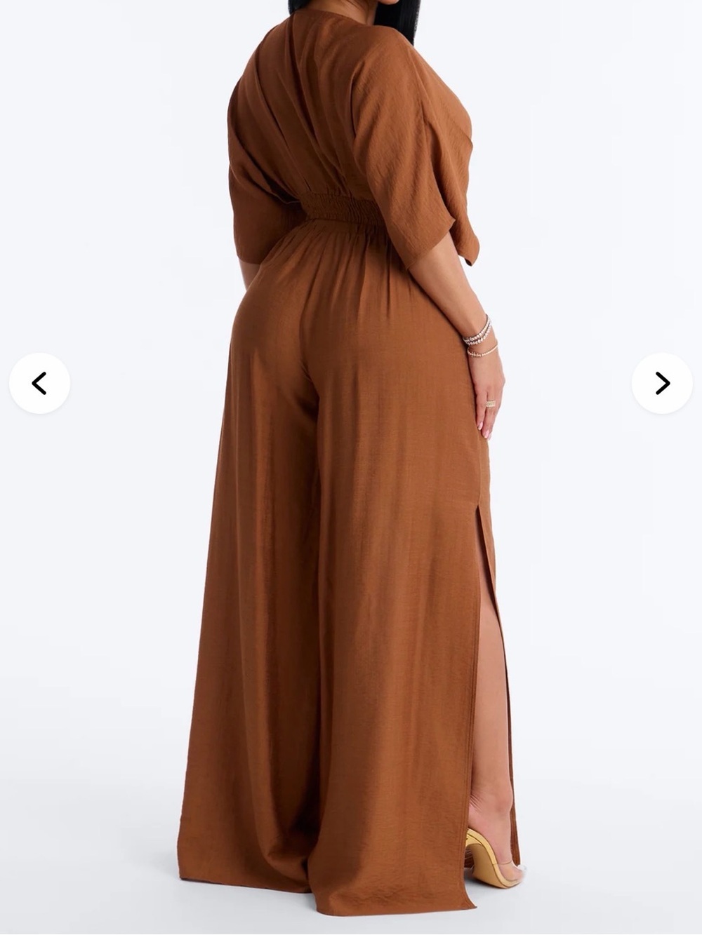 🤎🧡Fashion Nova Brown Wide-Leg Jumpsuit with Buttoned Ruched Top🧡🤎 - Picture 3 of 7